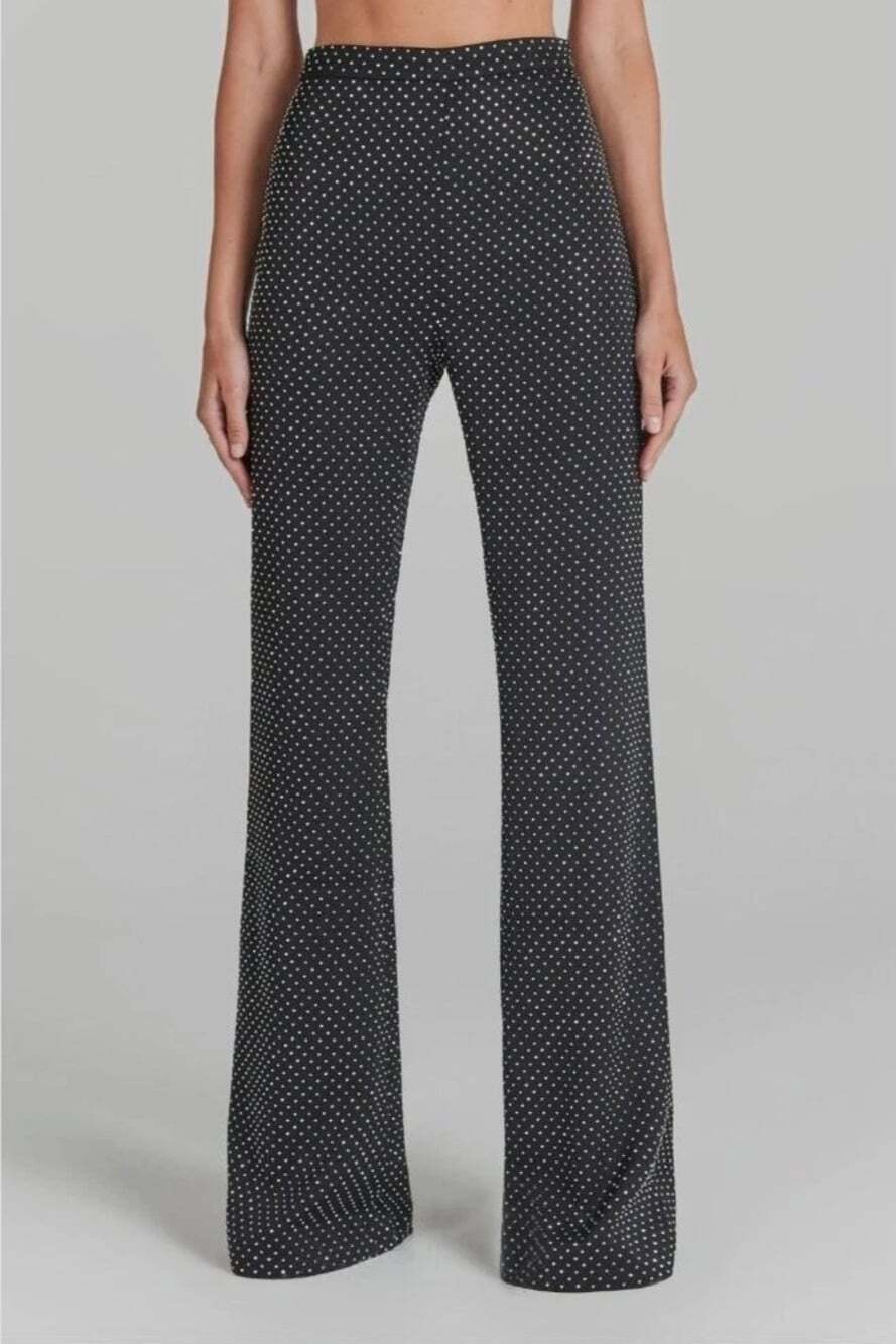 Nadine Merabi Kira Black Embellished Pants Large US 10 NWT $315